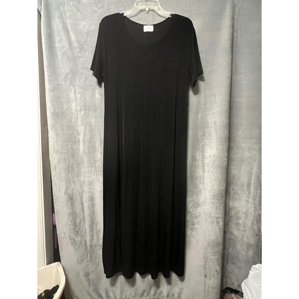 Jostar Black Short Sleeve Scoop Neck Maxi Dress Made in USA Relaxed Fit